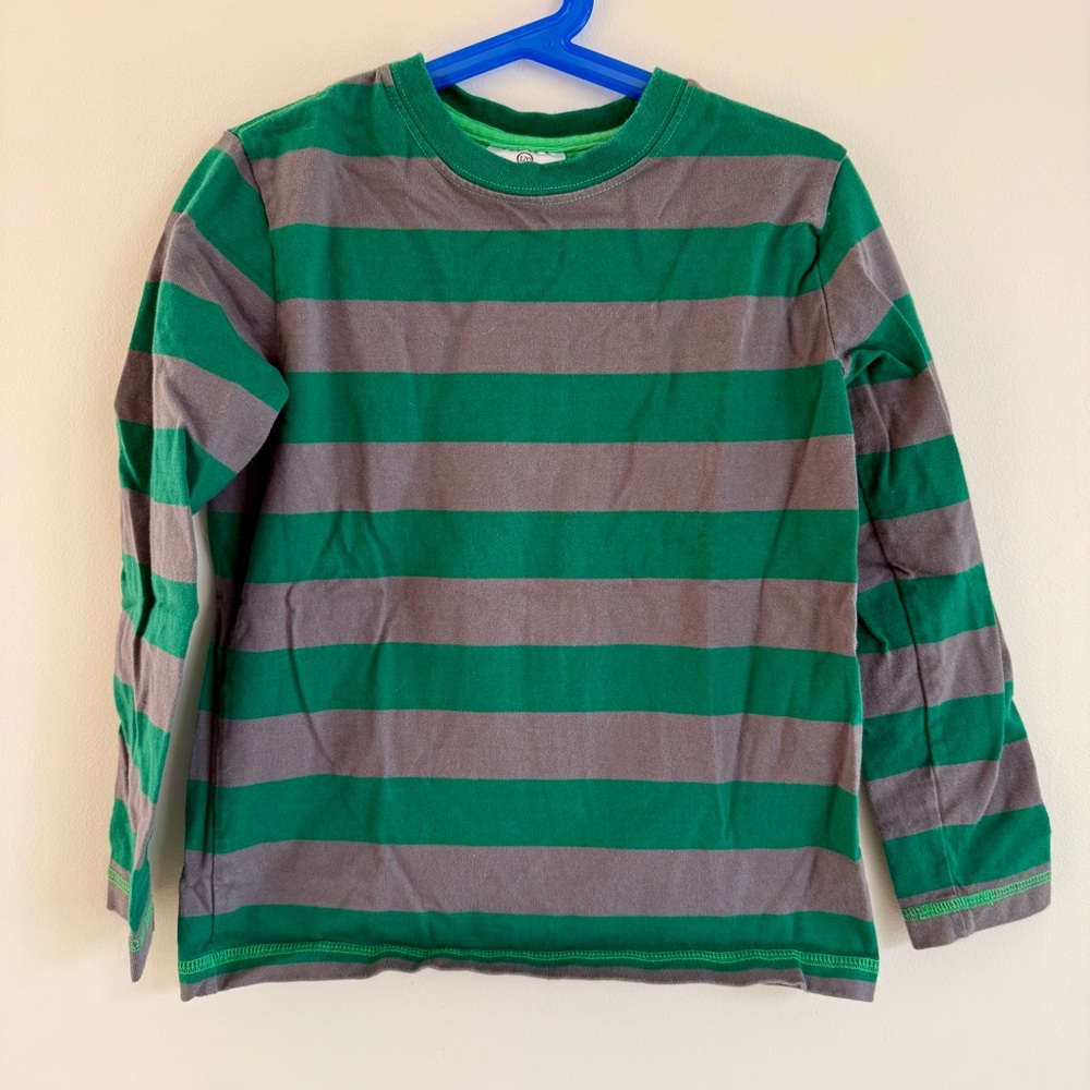 Hanna Andersson boys Striped long sleeve shirt - Size 6 (120) Green Gray Stripe